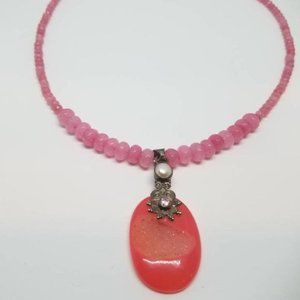 Pink Druzy & Rodochrosite Necklace